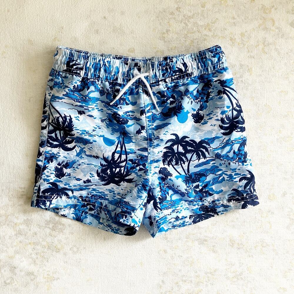 Janie and Jack Swim Trunks Toddler Boy Size 3 3T Tropical Print Palm Trees Blue